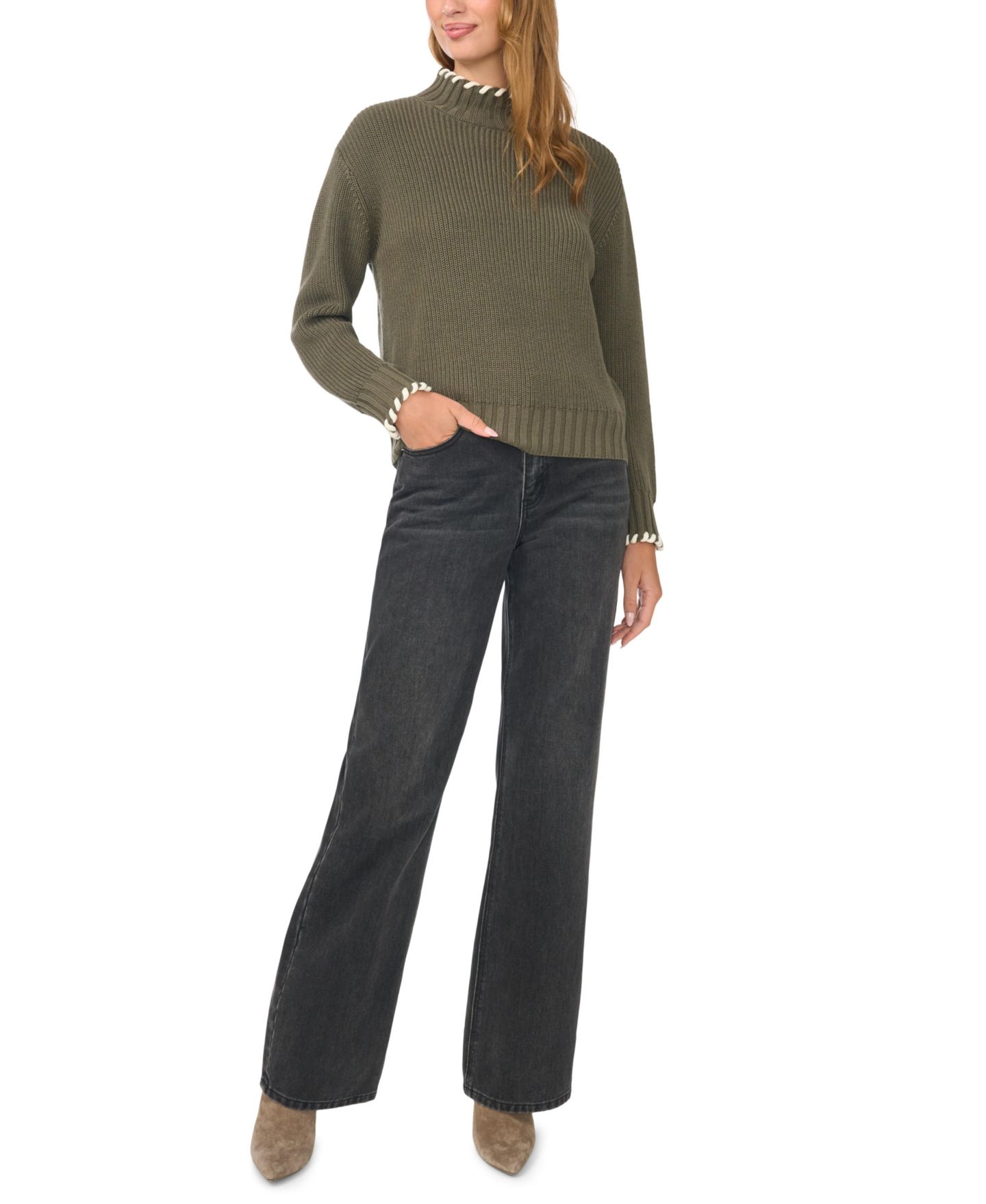 Женский свитер Vince Camuto Turtleneck with Whipstitch, цвет: Мох — фото 2