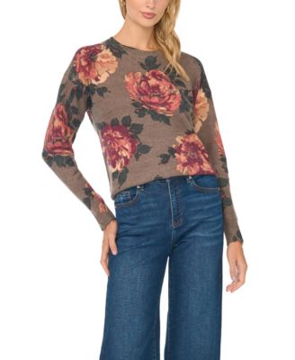 Women's Floral Lightweight Fitted Crewneck Sweater