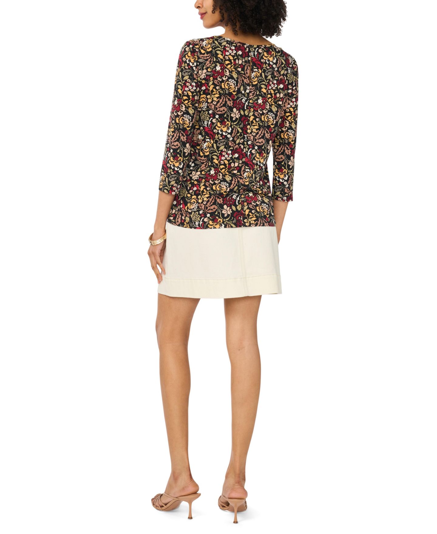 Женская футболка Vince Camuto Floral-Print V-Neck 3/4 Sleeve, цвет: Красный — фото 5