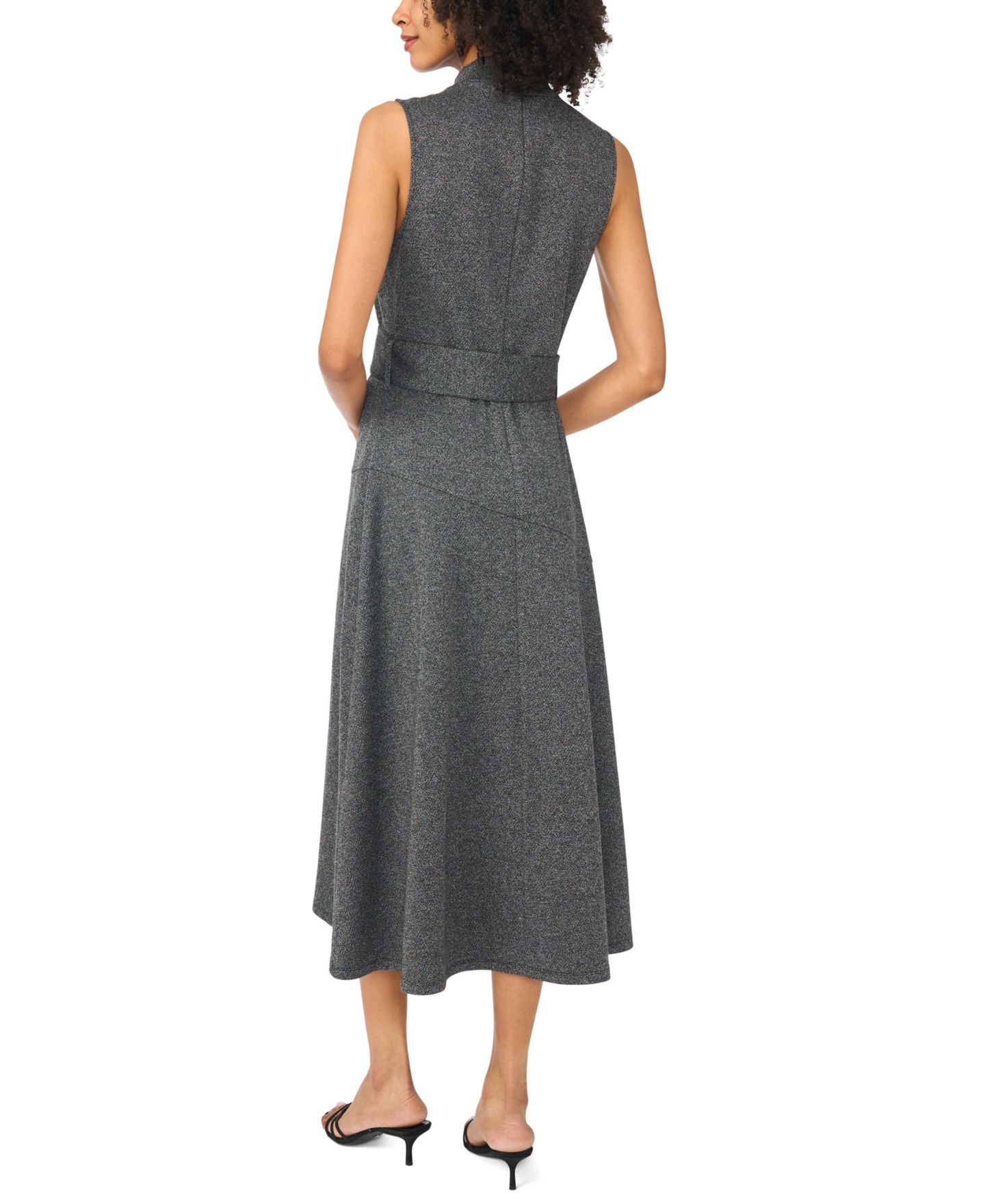 Женское платье Vince Camuto High Mock-Neck A-Line Sleeveless Midi, цвет: Средний меланжевый серый — фото 4