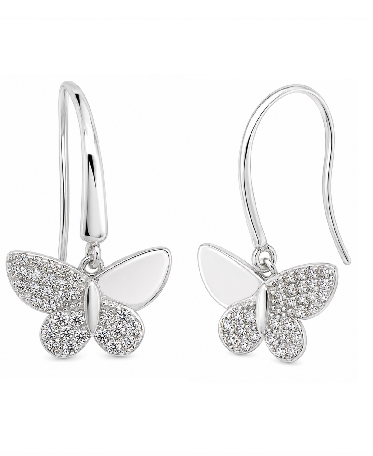 And Now This Cubic Zirconia Butterfly Drop Earring in Silver Plate, Gold Plate or Rose Gold Plate - Silver