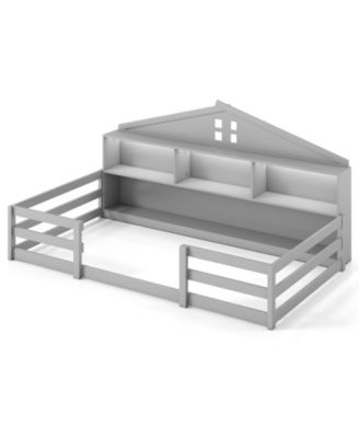 Twin Size Montessori Floor Bed with Storage Compartments and Shelf
