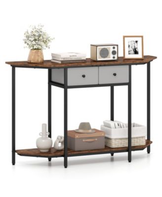 Console Table with 2 Drawers and Open Storage Shelf Rustic