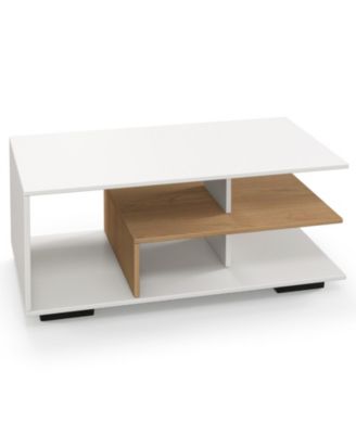 Rectangular Coffee Table with L Shaped Middle Shelf
