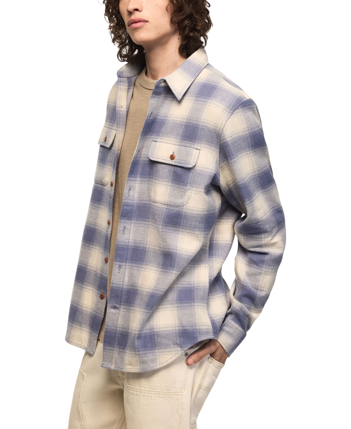 Мужская рубашка Lucky Brand Cloud Soft Plaid Flannel Long-Sleeve, цвет: Синий клетчатый — фото 3