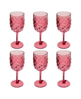Diamond Cut Acrylic Goblet Wine Glasses, Set of 6