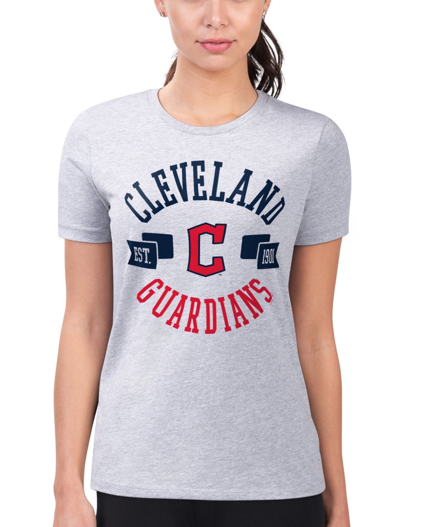 Женская футболка G-III 4Her by Carl Banks Heather Gray Cleveland Guardians Super-Slim Fit Lightweight City Graphic — фото 2