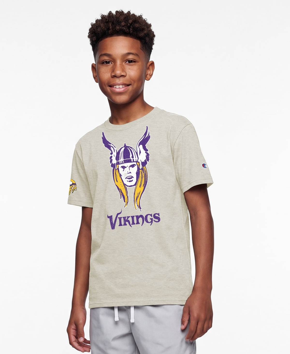 Champion Boys' and Girls' Minnesota Vikings Thor Vintage-Style Graphic T-Shirt - Oatmeal