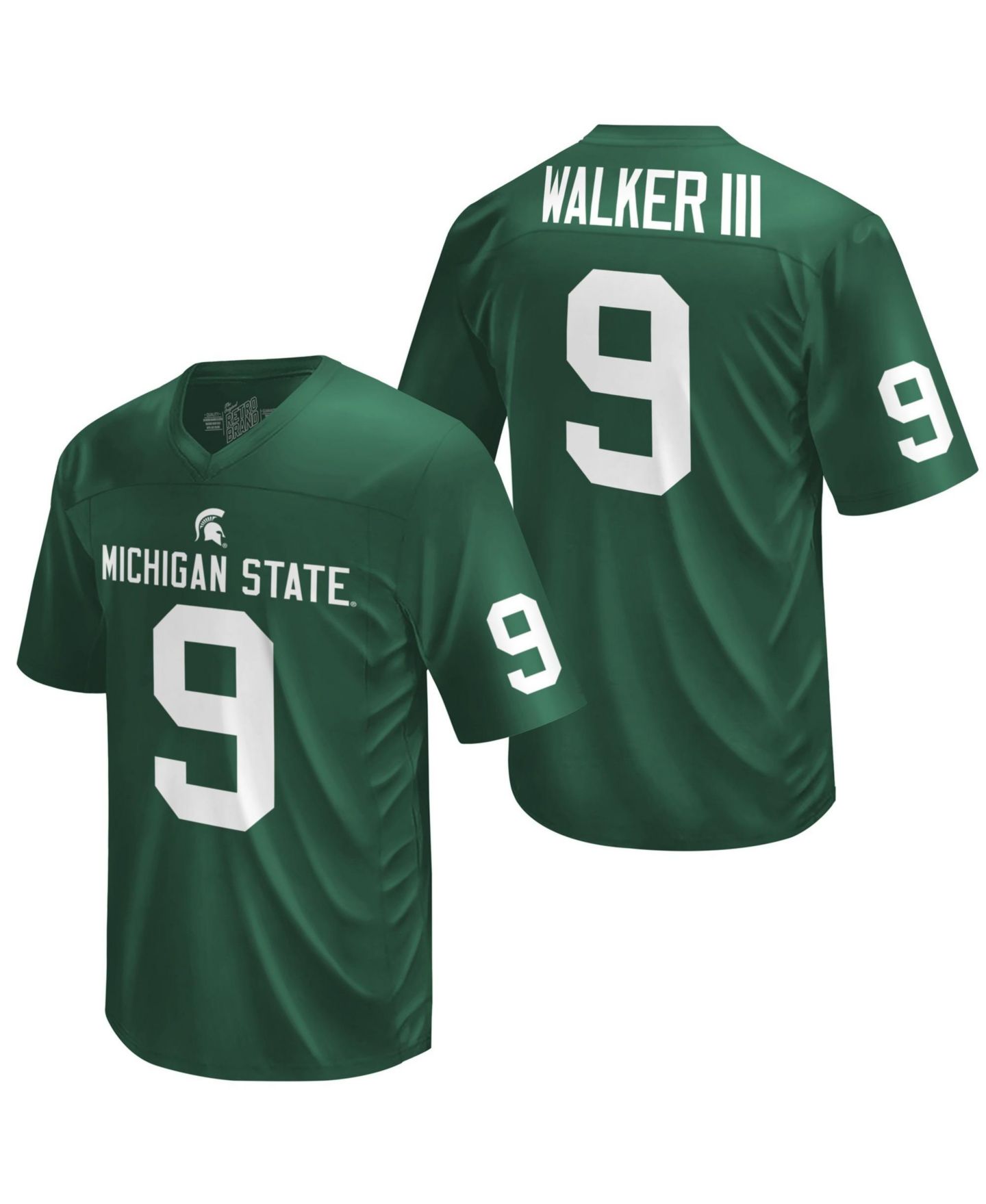 Детский топ Original Retro Brand Kenneth Walker III Green Michigan State Spartans Commemorative Classics Printed Football Jersey — фото 1