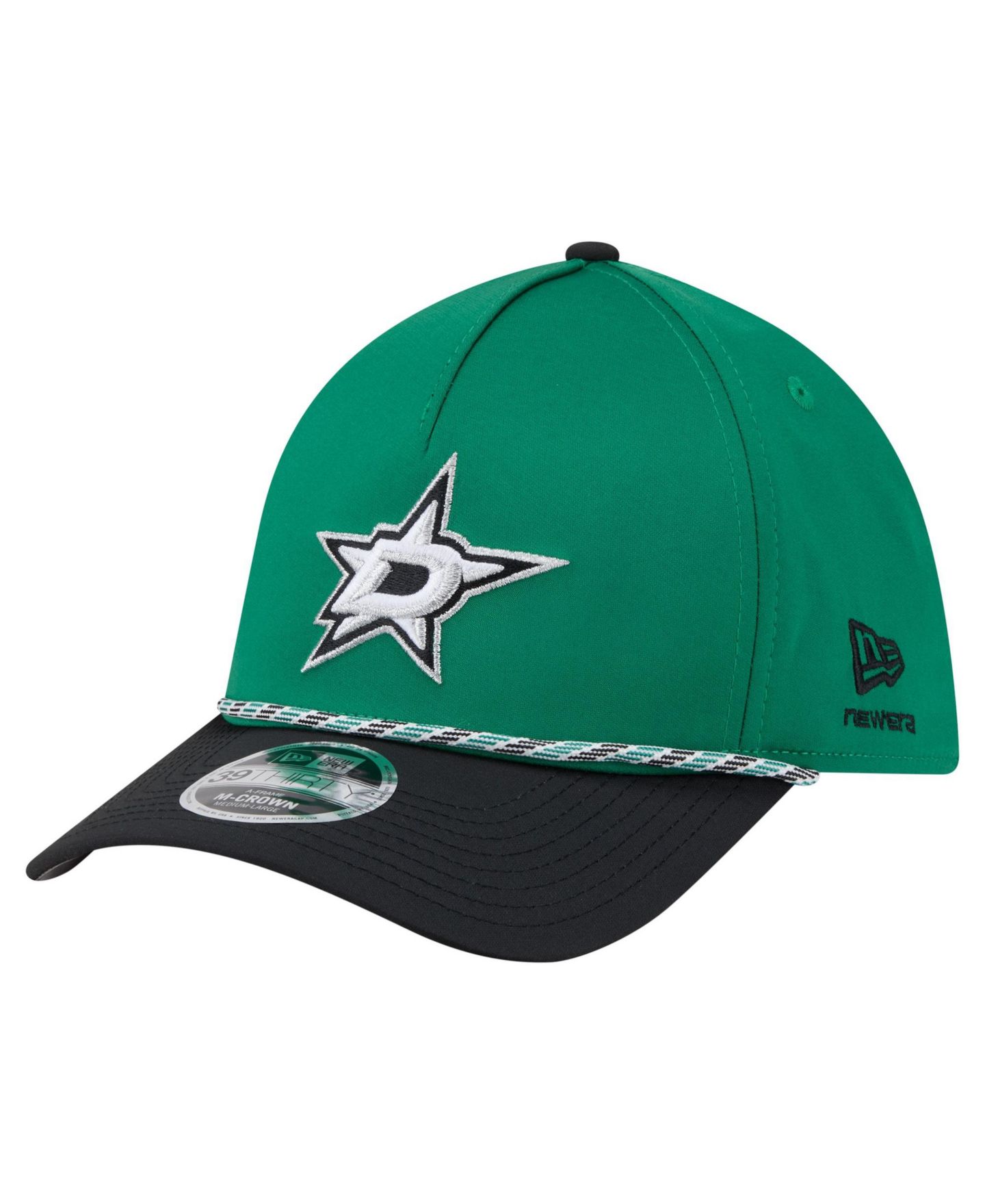 Мужская кепка New Era Kelly Green/Black Dallas Stars 2-Tone Featherweight 39THIRTY A-Frame M-Crown Flex Hat — фото 1