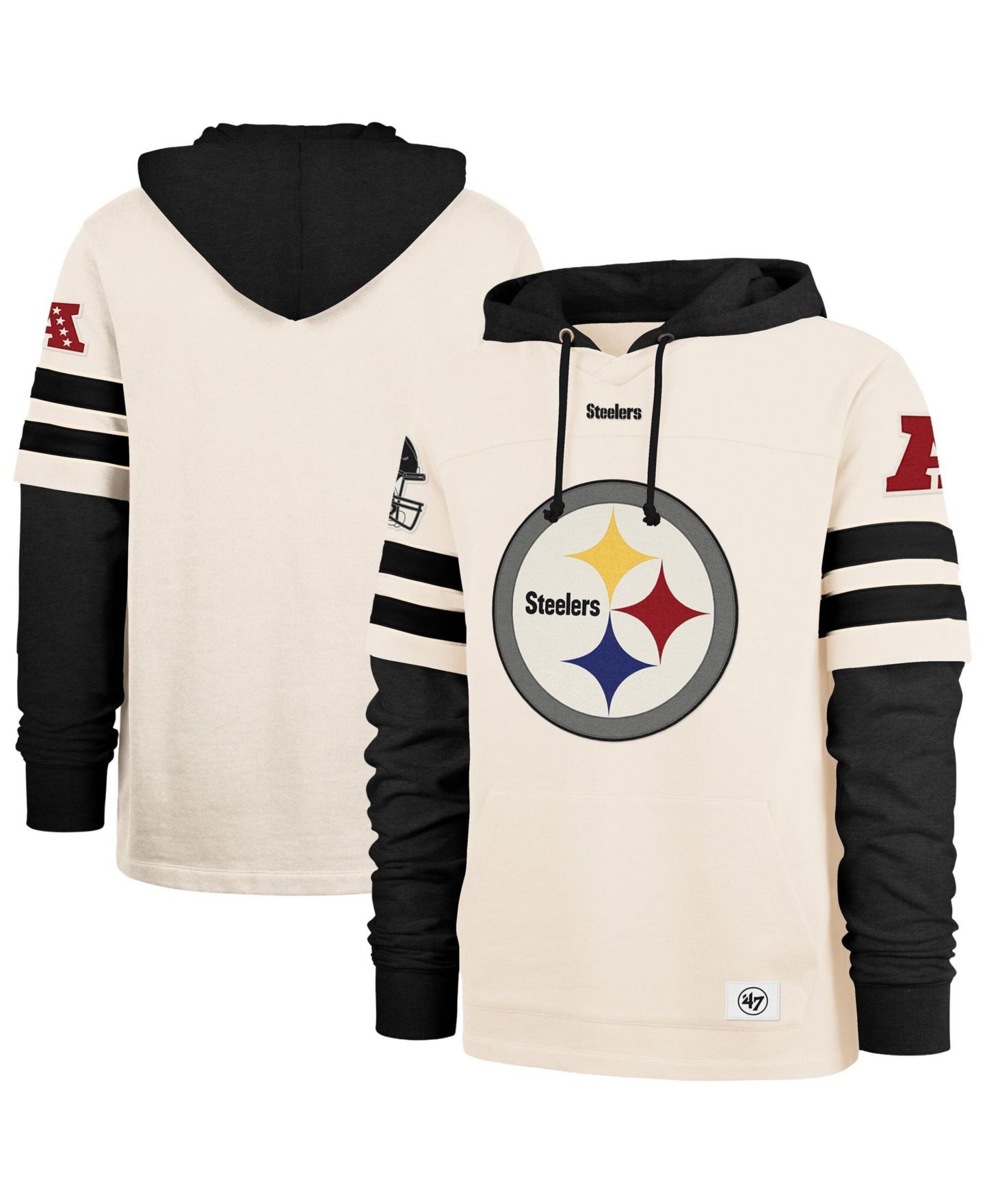 '47 Brand Мужское худи '47 Pittsburgh Steelers Split Zone Cornerback Duo со шнуровкой, Cream — фото 1