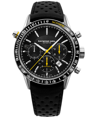 RAYMOND WEIL Men's Swiss Chronograph Freelancer Black Leather Strap Watch 43mm 7740-SC1-20021