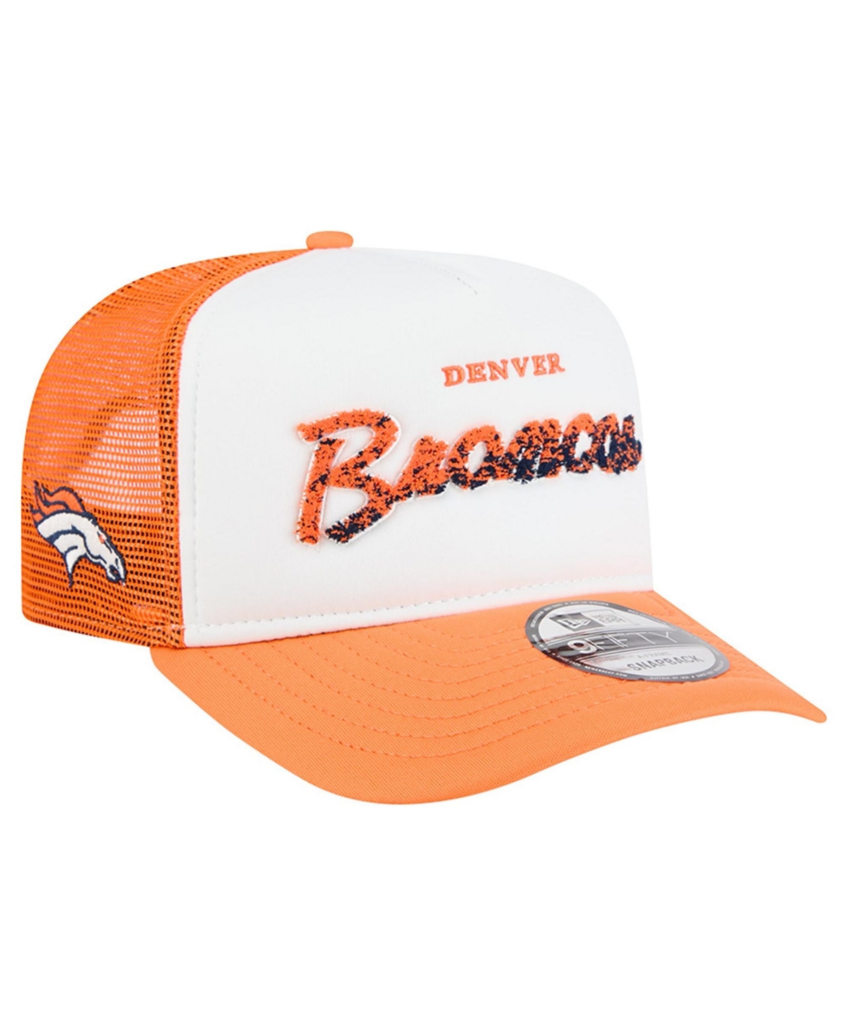 Men's New Era White/Orange Denver Broncos Foam A-Frame 9FIFTY Snapback Trucker Hat