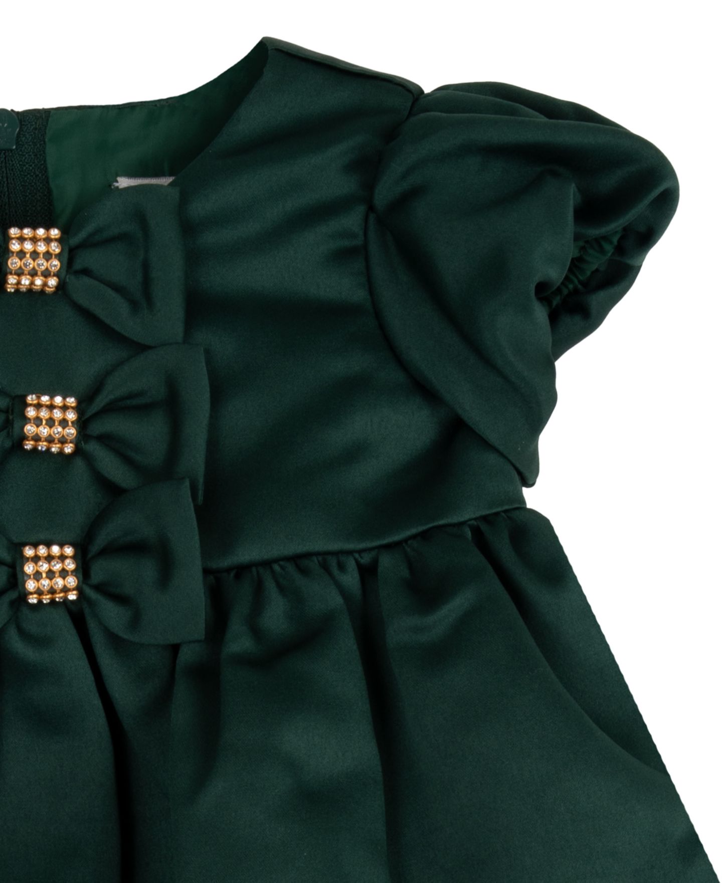 Комплект Rare Editions Puff-Sleeve Fit & Flare Bow Dress and Bloomer, 2-Piece Set для девочек-малышей, цвет: Тёмно-зелёный — фото 4