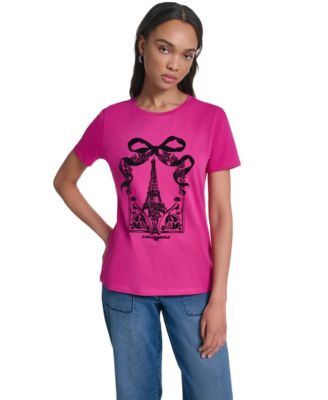 Women's Eiffel Tower Bow Graphic Tee T-Shirt