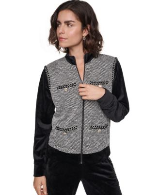 Women's Full-Zip Mock-Neck Tweed Sweater