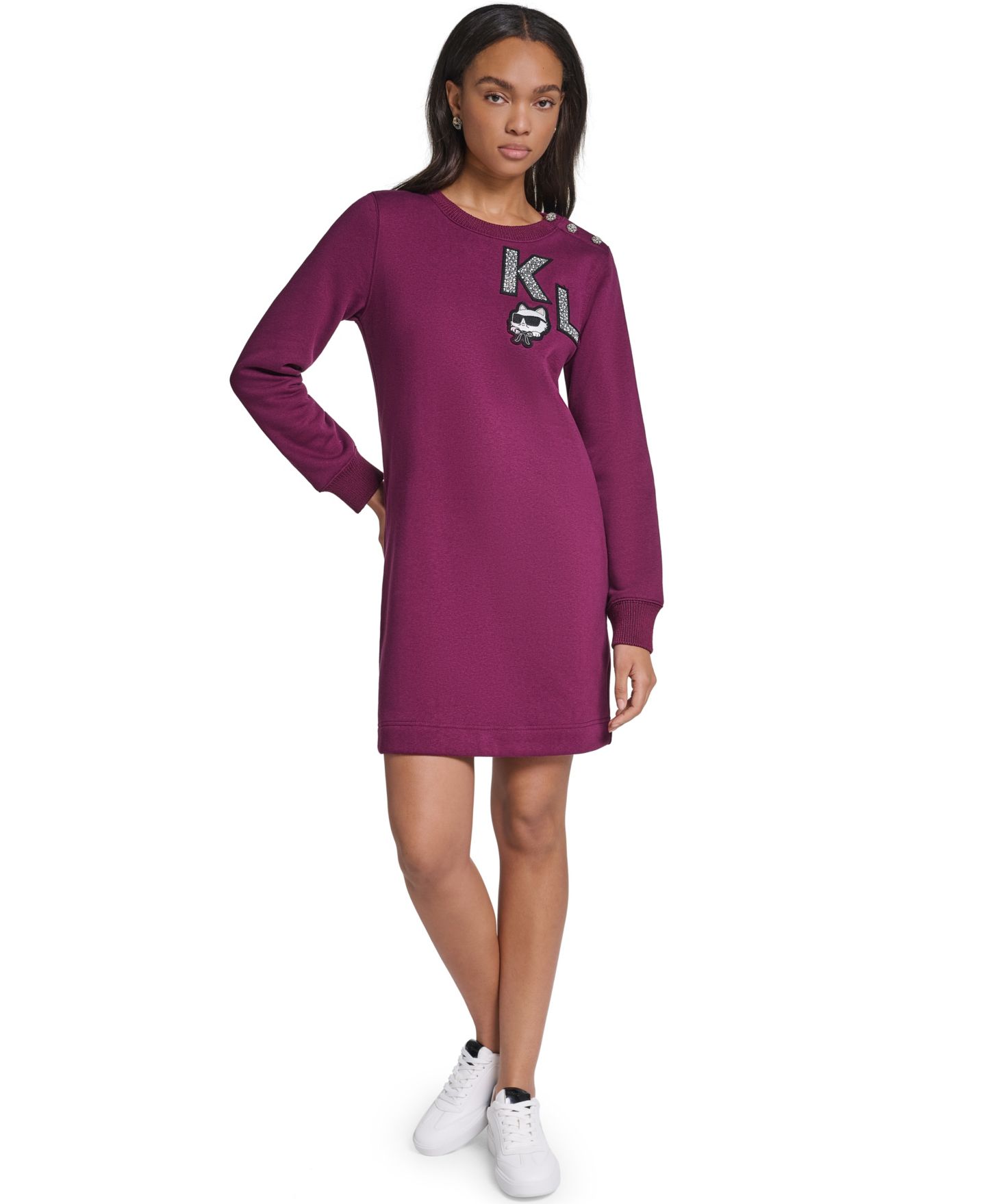 Женское платье KARL LAGERFELD PARIS KL Patch Long-Sleeve Crewneck Sweater Dress, цвет: Вишнёвый — фото 3