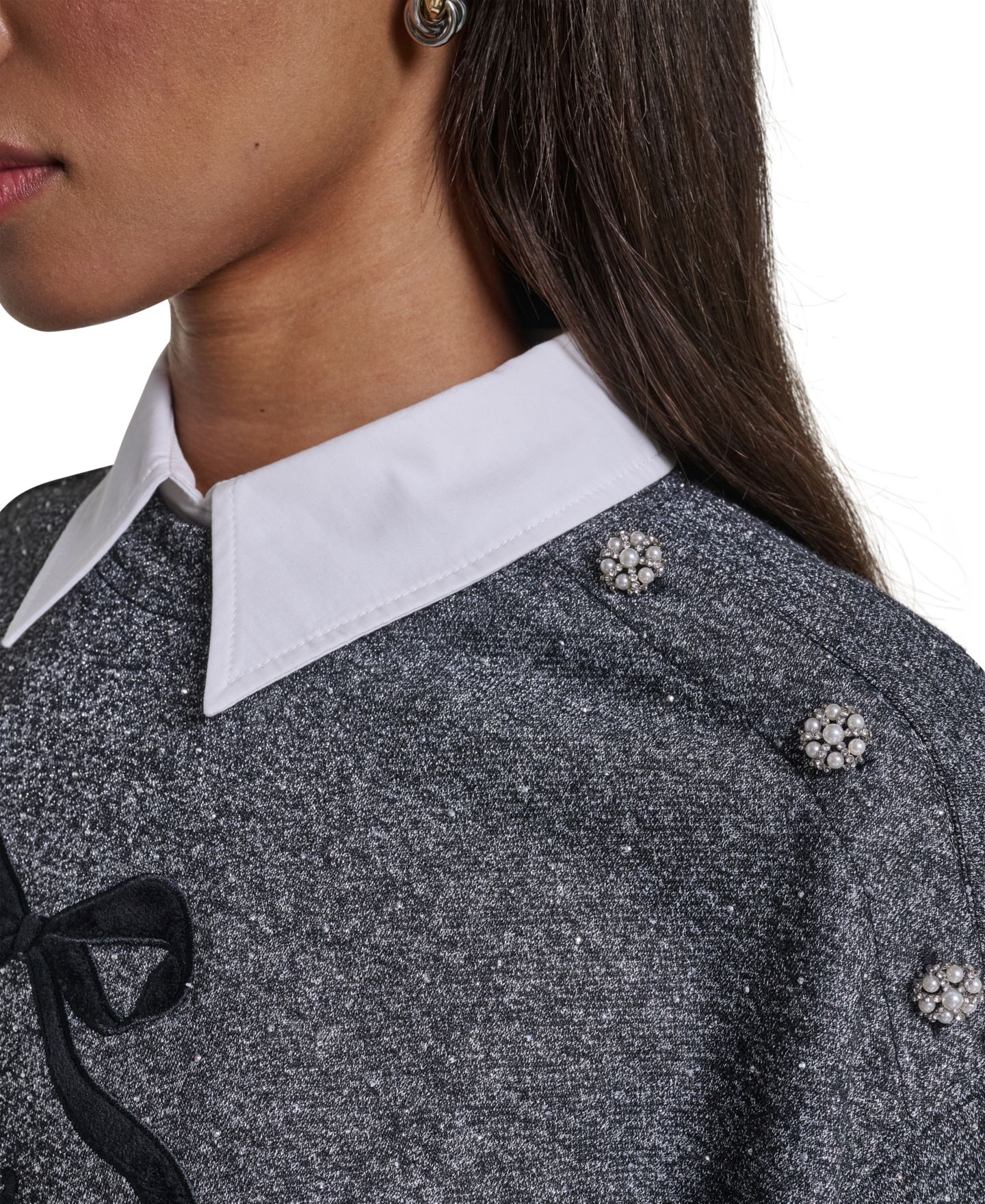 Женская толстовка KARL LAGERFELD PARIS Collared Oversized Logo-Bow, цвет: Тёмный меланжевый серый — фото 4