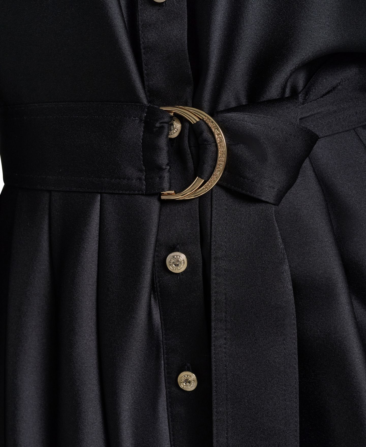 Женское платье Karl Lagerfeld Paris Placed-Print Satin Long-Sleeve, цвет: Чёрный / Золотой — фото 4
