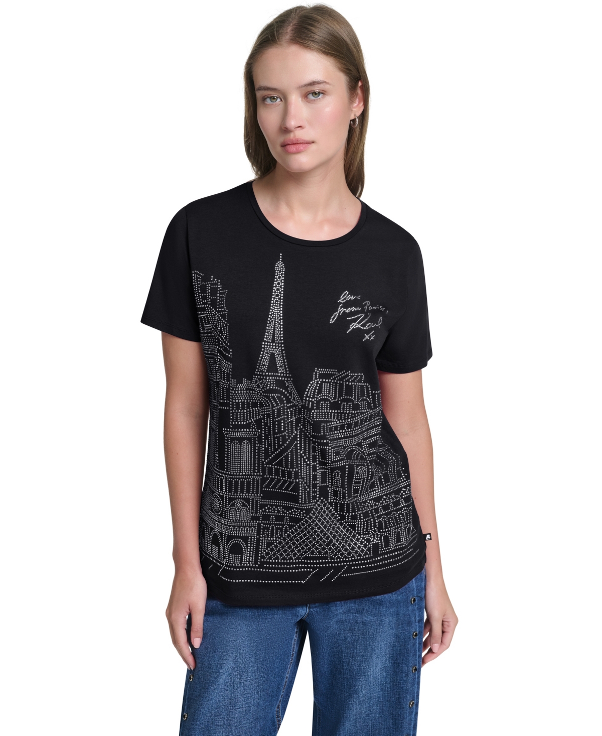 Karl Lagerfeld Paris Women's Sparkle Scene Crewneck Short-Sleeve T-Shirt