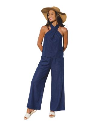 Women's Criss-Cross Halter Neck Tank Top and High-Waisted Wide Leg Pants Outfits