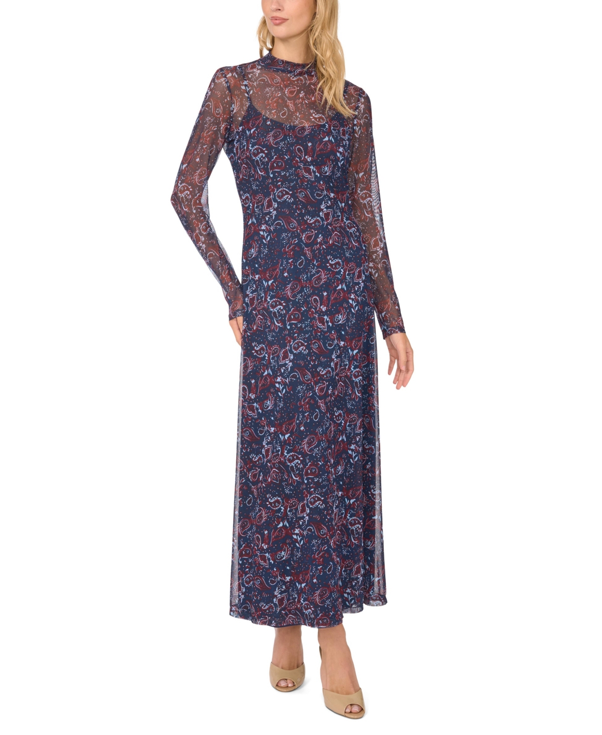Vince Camuto Women's Paisley Mock-Neck Dolman-Sleeve Maxi Dress
