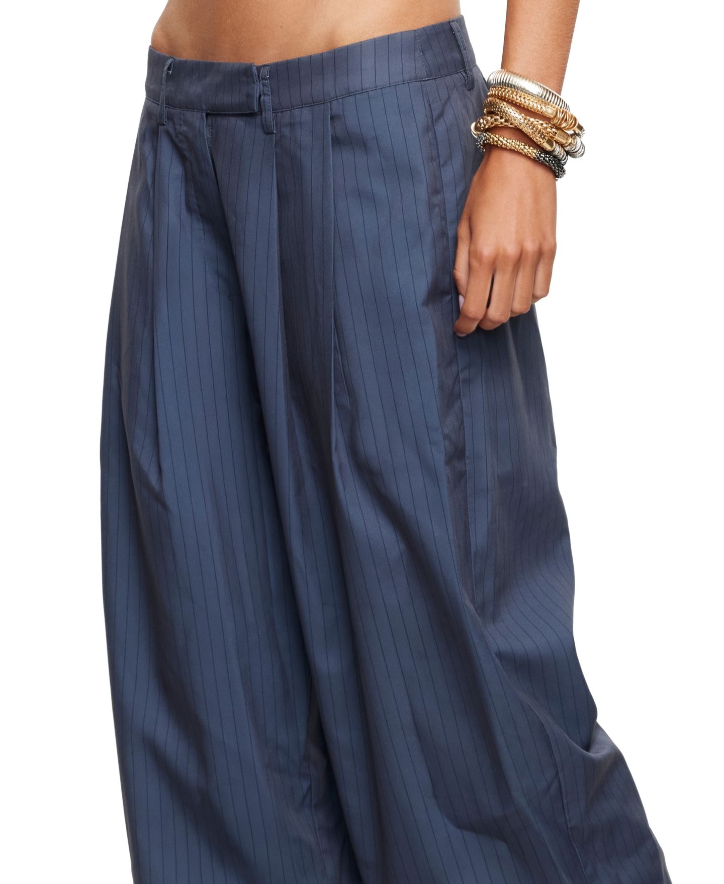 Женские брюки Lioness Hills Pleated Pinstripe-Print Wide-Leg, цвет: Сланцевый — фото 4
