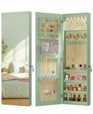 42.5" Wall-Mounted Jewelry Armoire with LED Light and Mirror