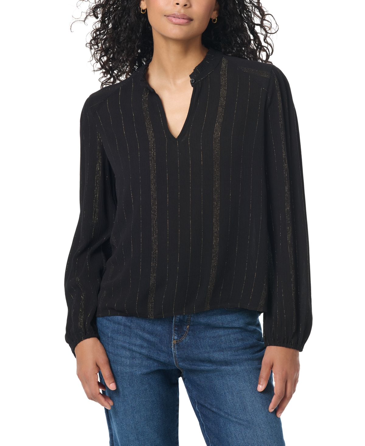 Gloria Vanderbilt Women's Franklin Long-Sleeve Ruffle-Banded Collar Peasant Blouse