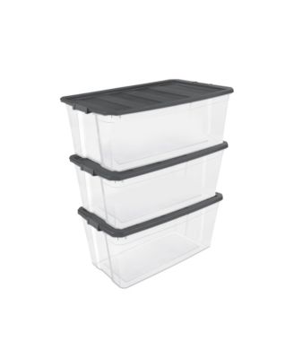 200 Quart Clear Stackable Latching Storage Box Container, Grey, 3 Pack