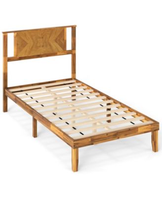 Twin Full Queen Size Bed Frame Mid Century Acacia Wood Platform Bed with Headboard