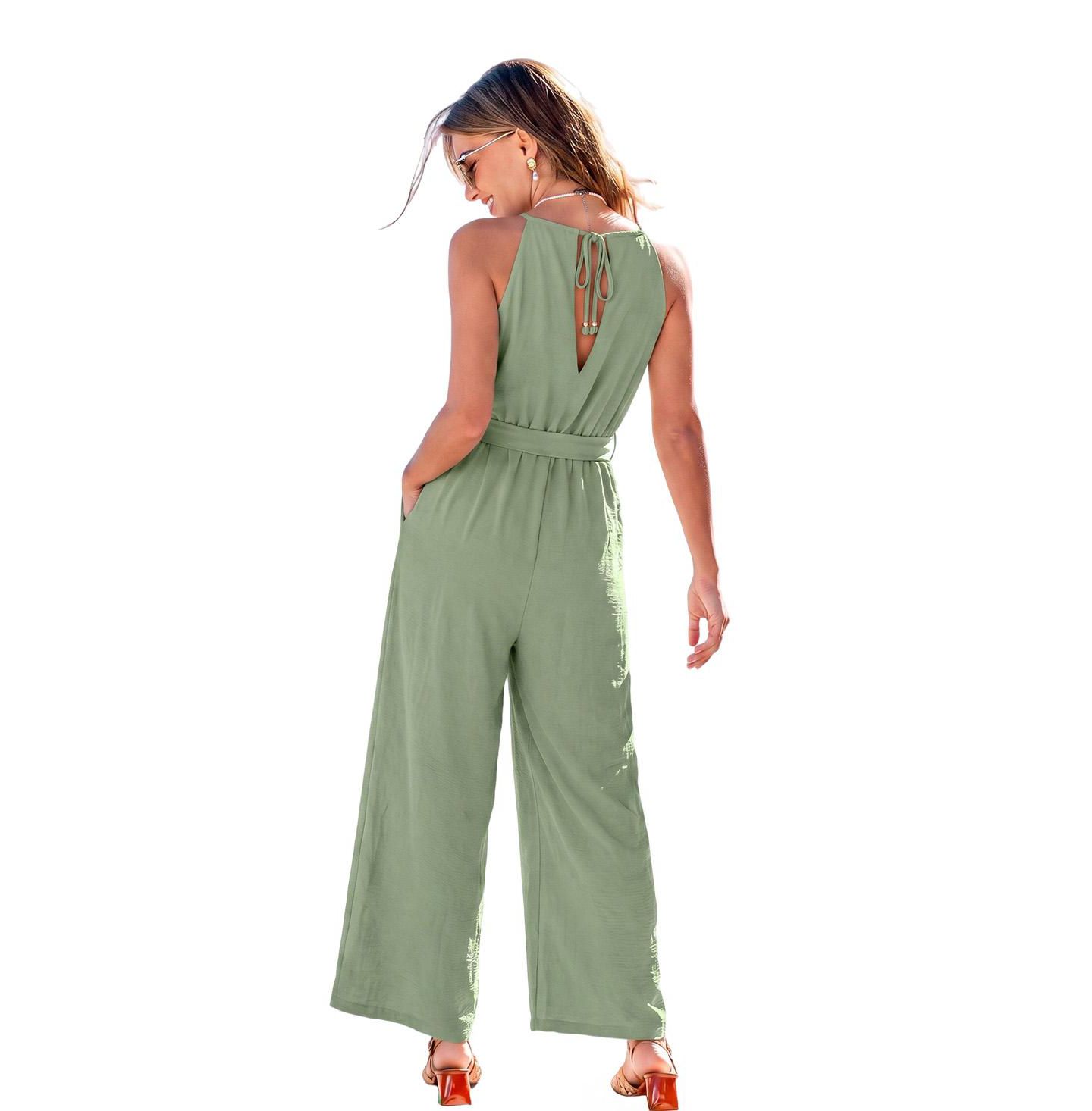 Женский комбинезон Cupshe Halter Keyhole Wide-Leg Jumpsuit, цвет: Пастельный зелёный — фото 3