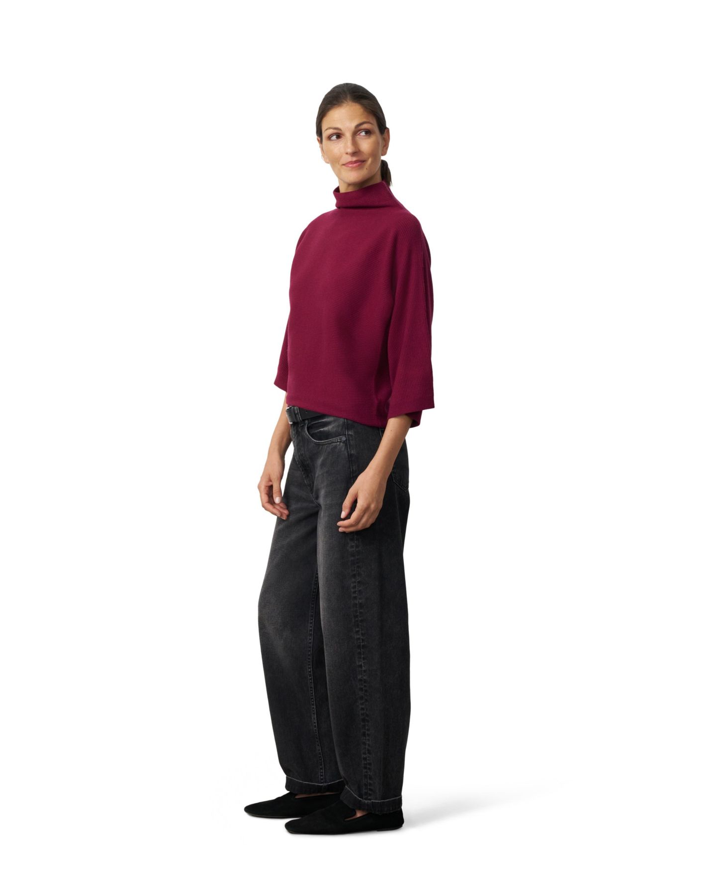 Женский свитер Cable & Gauge Mock Neck Rib-Knit Dolman, цвет: Свекольный красный — фото 2