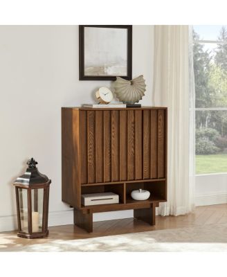 31.6" Mid-Century Modern Sideboard Buffet with 3 Doors and Slat Design