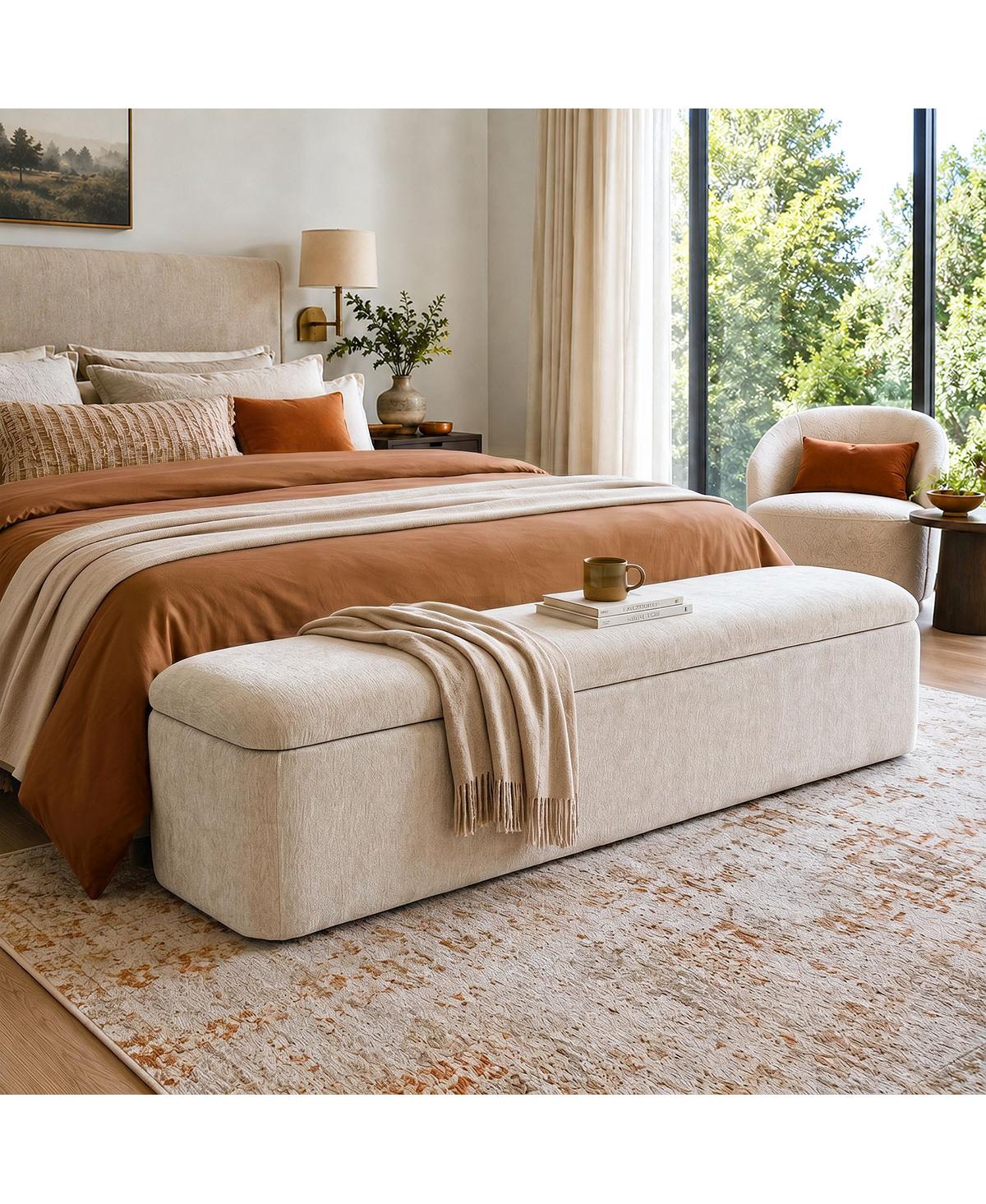 Maison Boucle 70" Lift-Top Storage Bench, Upholstered Ottoman Bench for Bedroom, End-of-Bed Storage Bench With Lidded Top