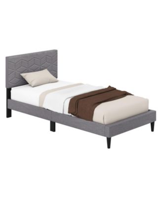 Twin Full Queen Size Bed Frame Modern Platform Bed with Linen Fabric Upholstered Headboard Twin