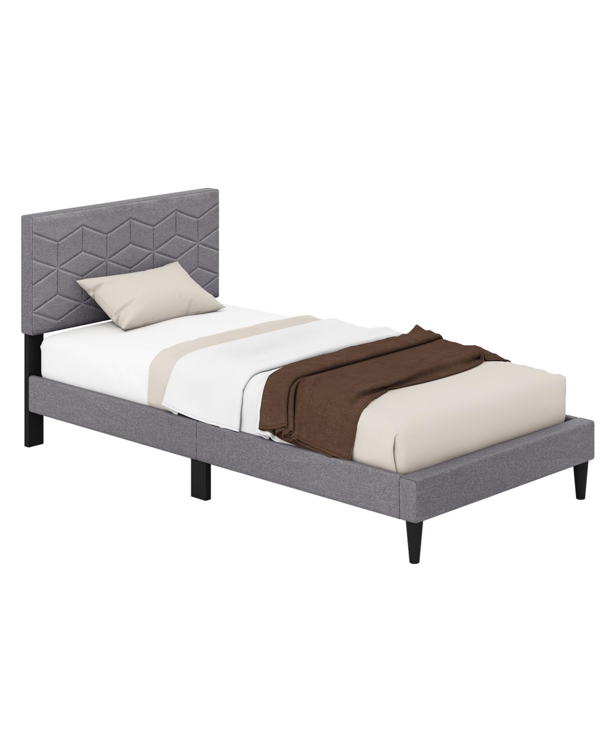 Mecale Twin Full Queen Size Bed Frame Modern Platform Bed with Linen Fabric Upholstered Headboard Twin - Gray