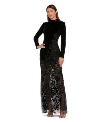 Women's Floral-Burnout Velvet Gown