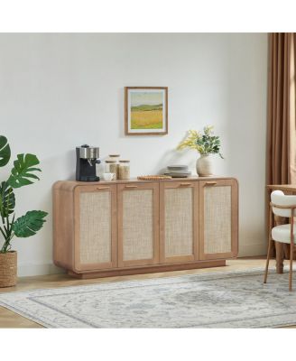 Rattan 4-Door Storage Sideboard Buffet Cabinet