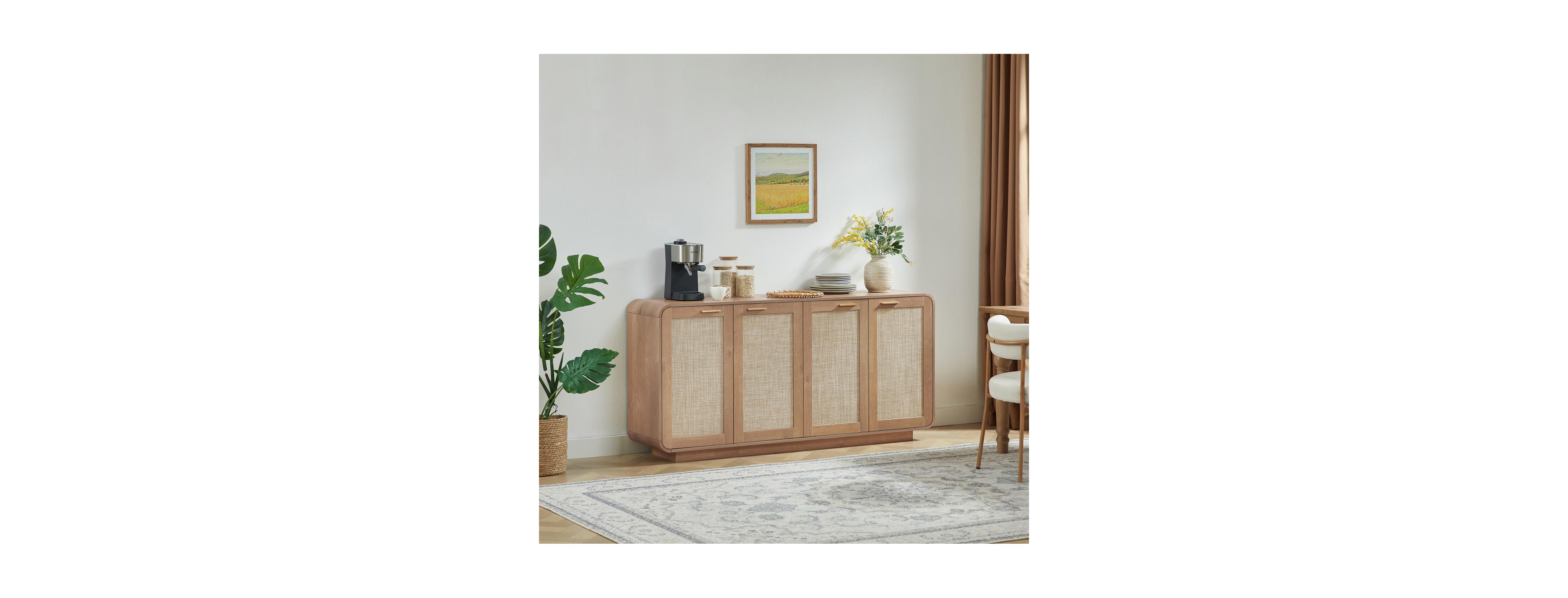 Streamdale Furniture Rattan 4-Door Storage Sideboard Buffet Cabinet