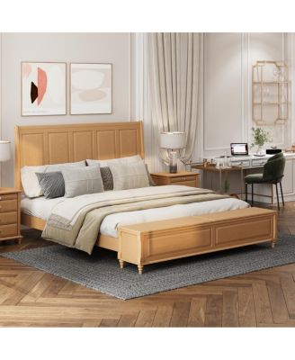 King Solid Wood Sleigh Bed with Tall Headboard and 79" Storage Bench