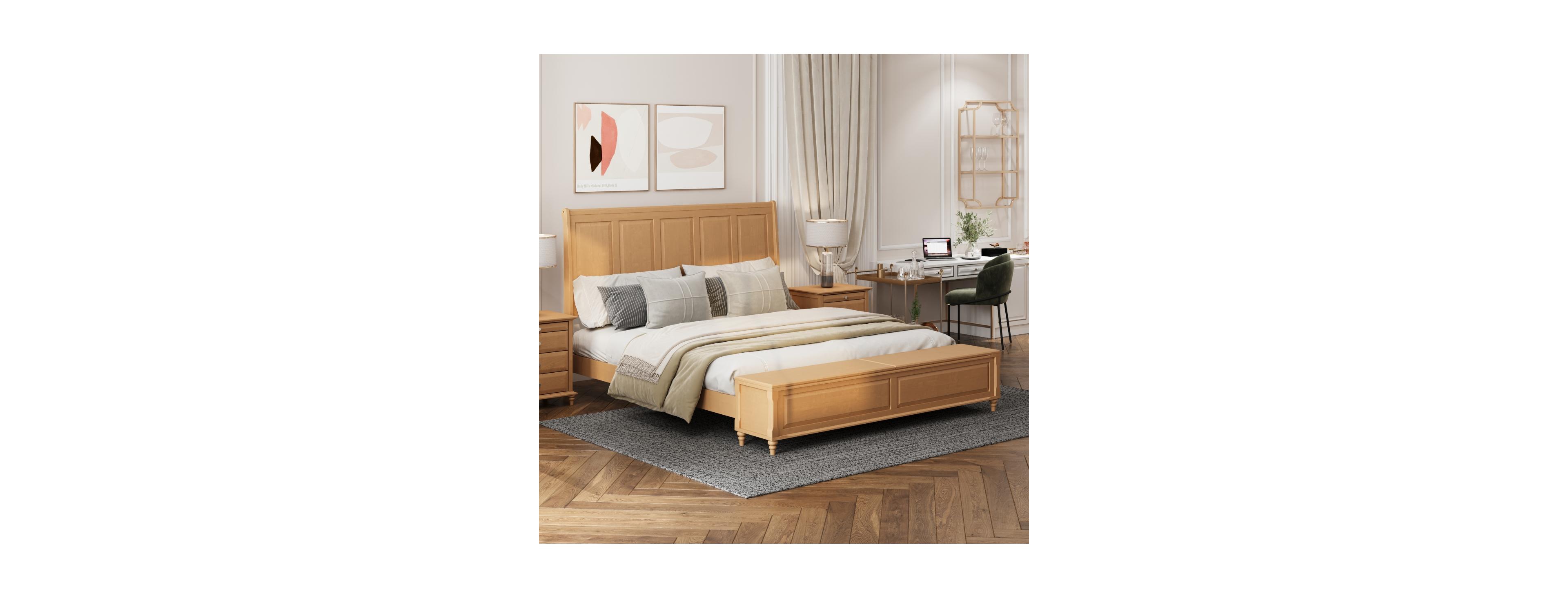 Streamdale Furniture Streamdale King Solid Wood Sleigh Bed with Tall Headboard and 79" Storage Bench