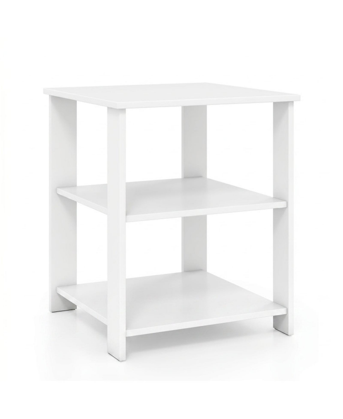 Gouun Square Nightstand Featuring Three Open Storage Shelves - White