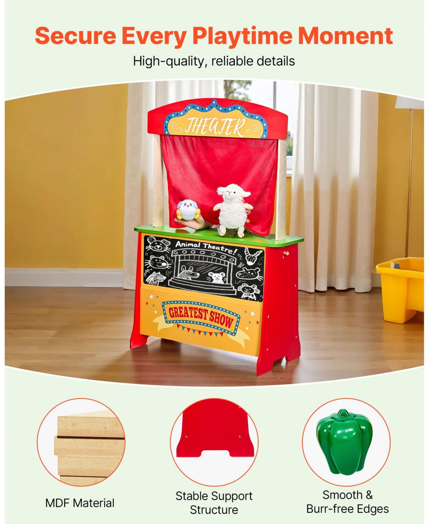 Детский игровой набор Mecale Puppet Theater and Grocery Store 2-in-1 Reversible 35-Piece Playset, Ages 3+, цвет: Красный — фото 6