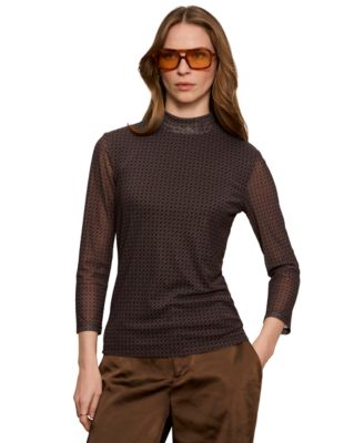 Women's Mesh Mock Neck 3/4-Sleeve T-Shirt