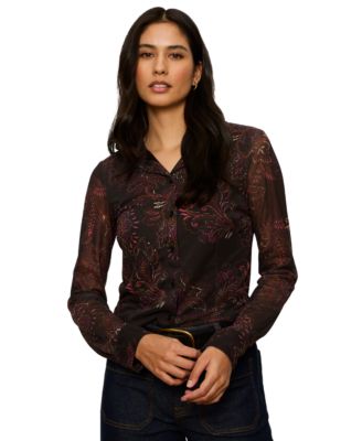 Women's Fitted Mesh Button Down Top