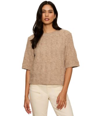 Women's Pointelle Short-Sleeve Crewneck Sweater Tee