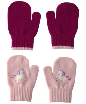 Toddler Girls' 2T-4T Unicorn Gripper Ribbed-Cuff Mittens, 2-Piece Set