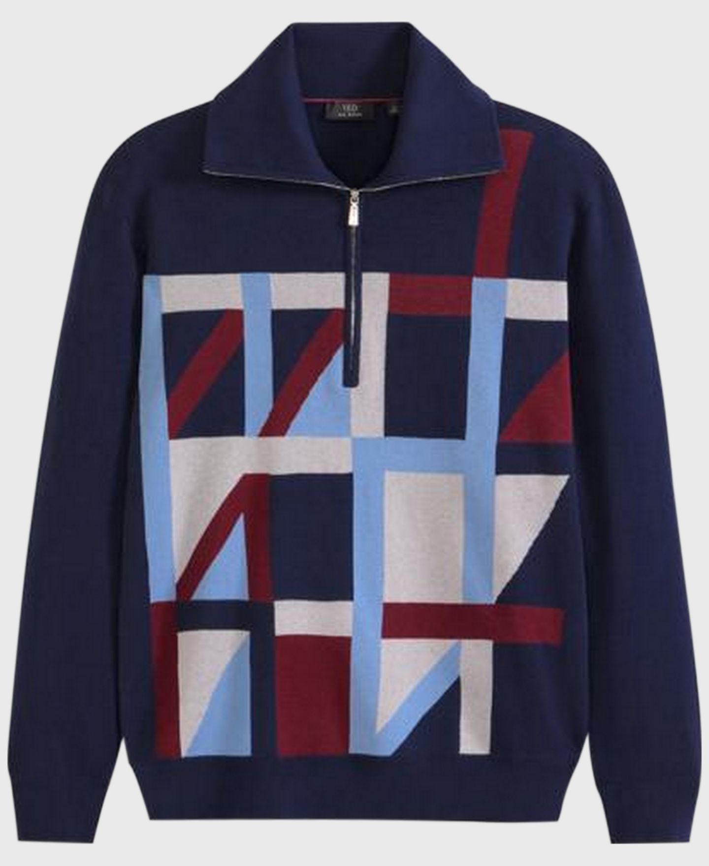 Мужской свитер Ted by Ted Baker Hanover Quarter-Zip Geometric Long-Sleeve Sweater, цвет: Синий — фото 3