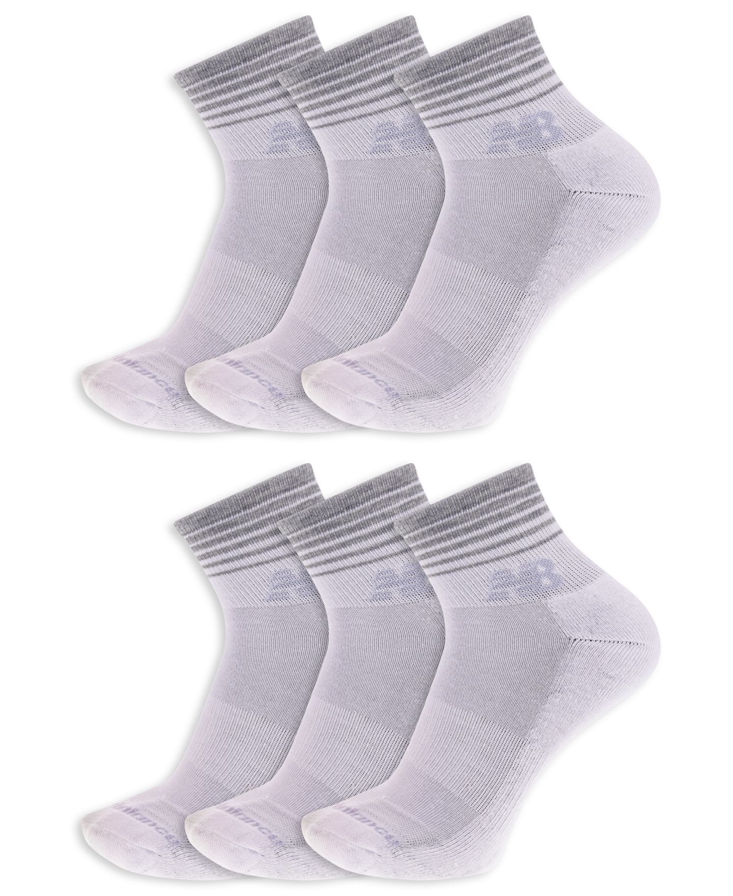 Мужские эластичные трикотажные носки New Balance Cushioned Quarter, набор из 6 пар, цвет: Белый — фото 1